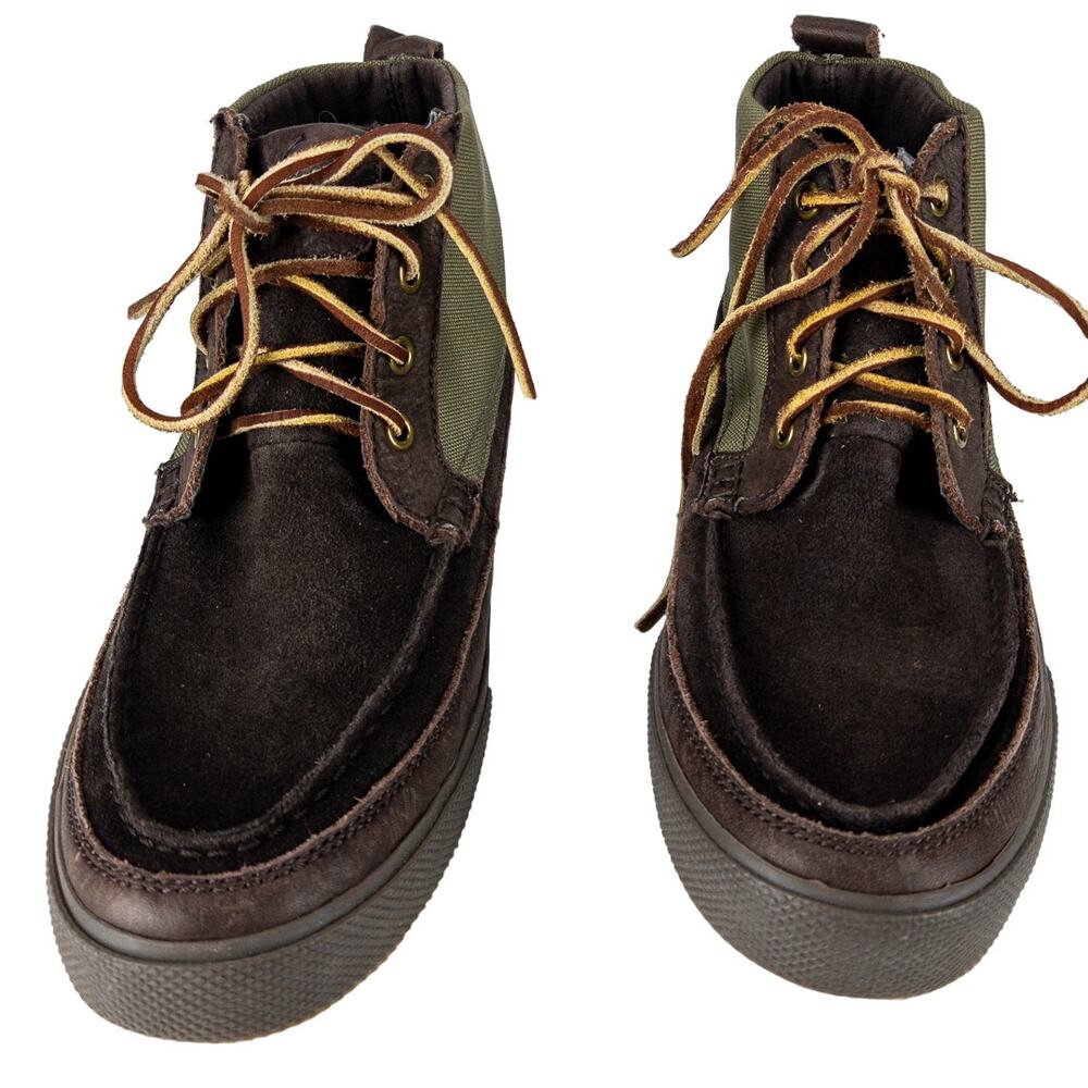 Polo by Ralph Lauren Shoes Men's 8.5D Canvas Suede Green Black Rawhide Laces